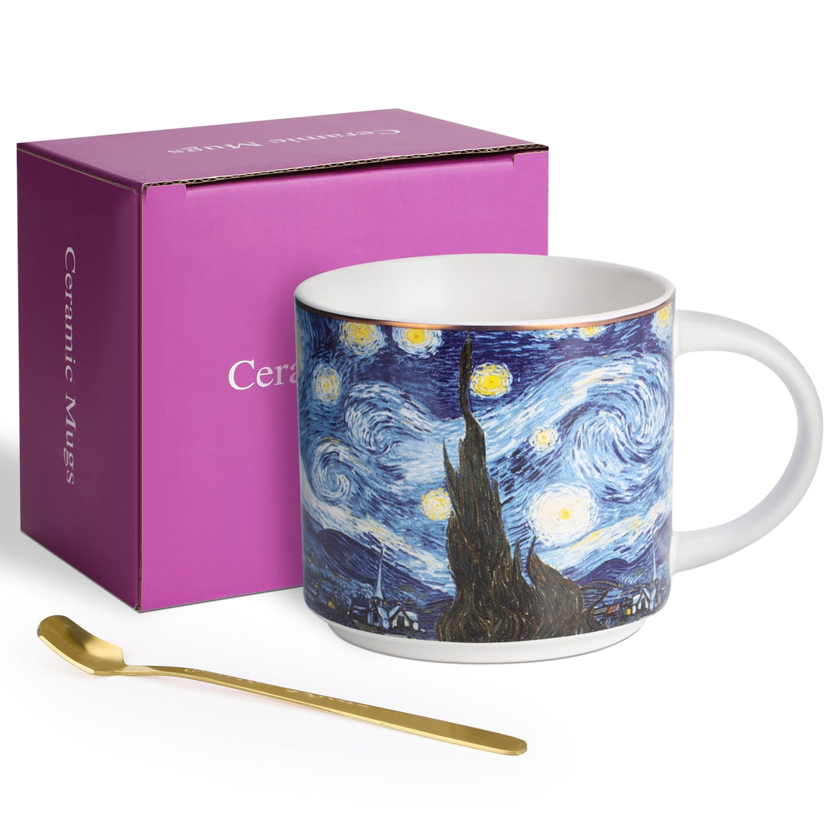 LYXFENGXU Ceramic Mugs 12 oz Coffee Cups Elegant Paintings Tea Mugs Elegant Personalized Mug with Gift Box Cups for Office and Home
