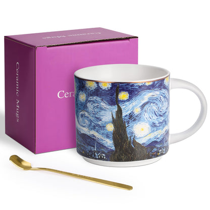 LYXFENGXU Ceramic Mugs 12 oz Coffee Cups Elegant Paintings Tea Mugs Elegant Personalized Mug with Gift Box Cups for Office and Home